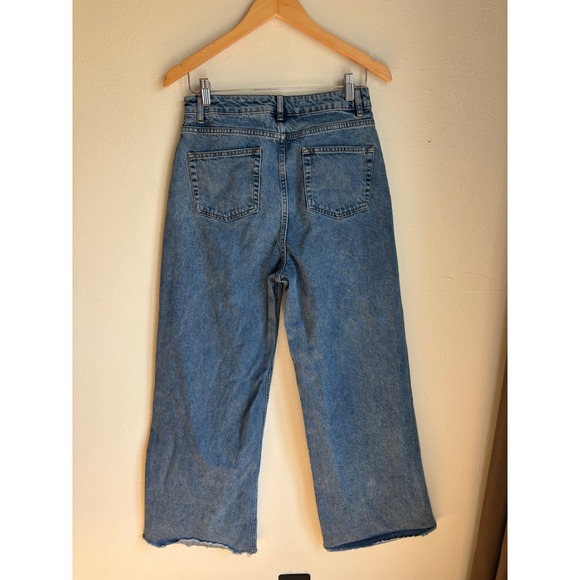 Collusion x007 Wide Leg Jeans Mid Wash Blue High Rise Raw Hem 30/32 (fits 28x29) - Picture 2 of 10